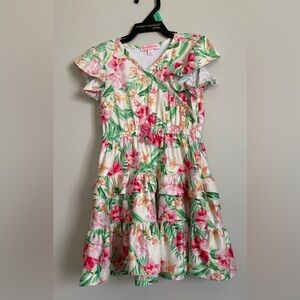 Tommy Bahama Toddler Girls 2t Pink & Green Floral Tiered Dress w/elastic Waist